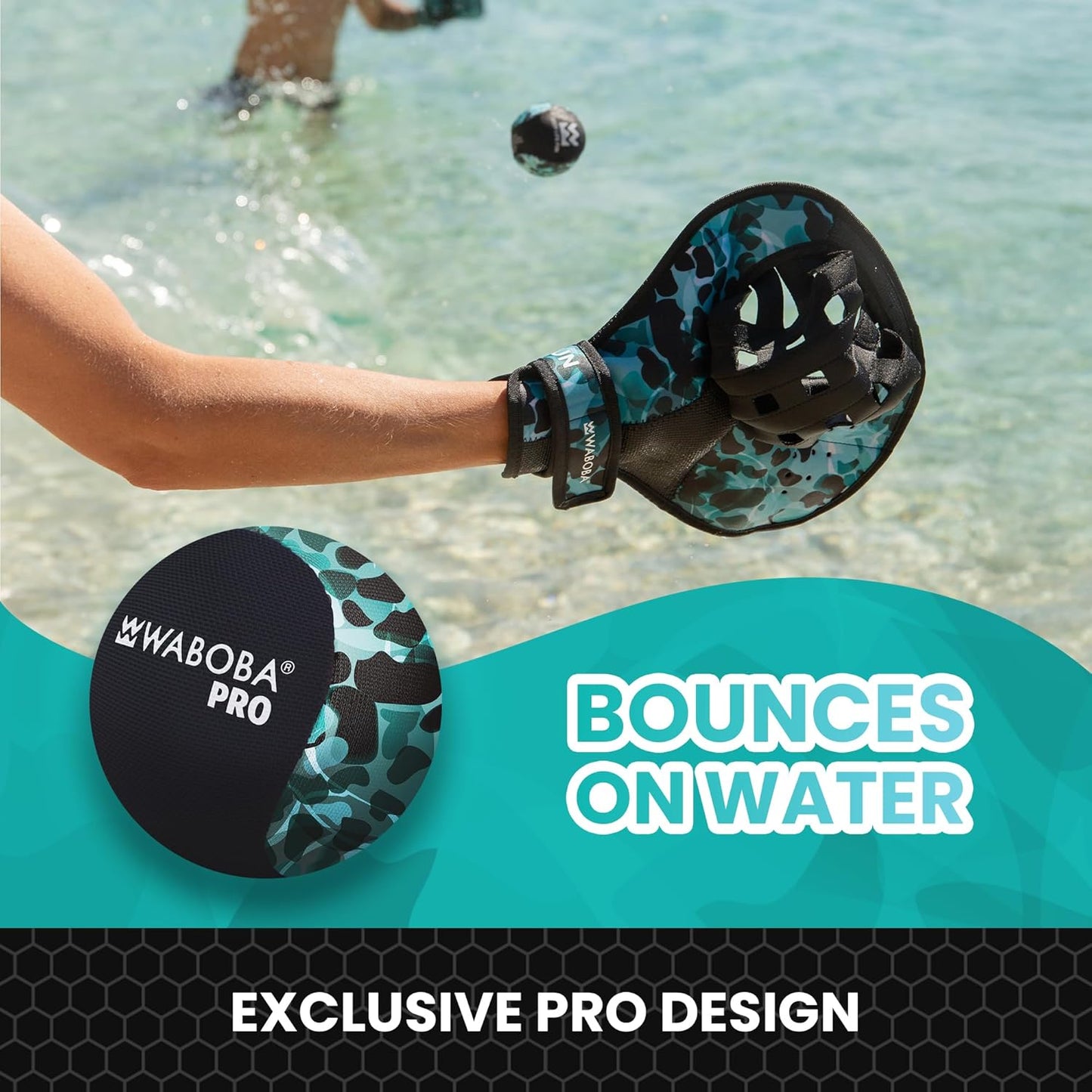 Waboba Catch Water Gloves Pro Water Bouncing Ball Set - for Beach Games & Swimming Pool Toys – 2 Baseball Style Mitts for Catching Water Balls – One Size Ambidextrous Design, Black Quick Pick Grocers