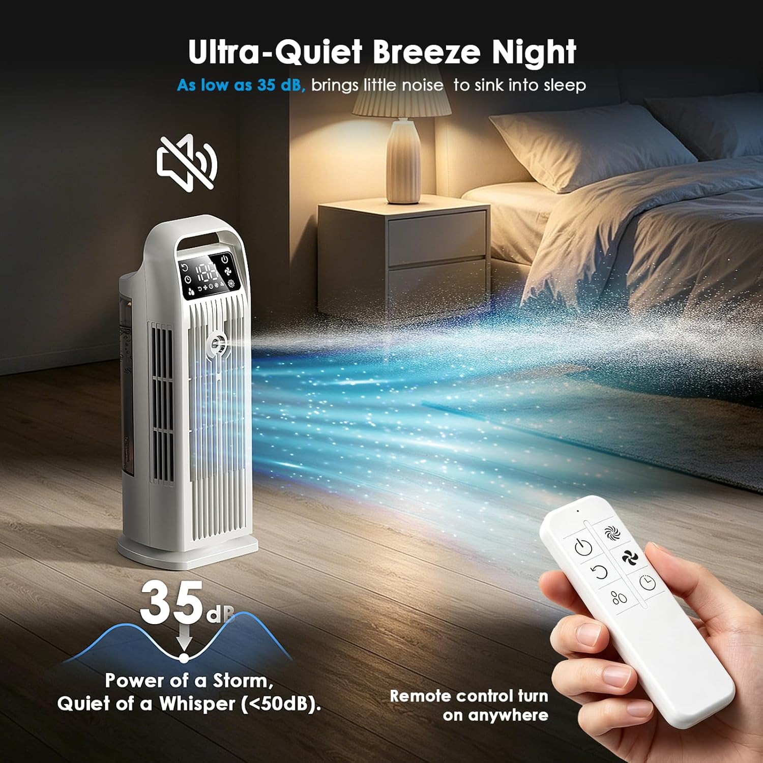 Portable Air Conditioners, 4 IN 1 Evaporative Air Cooler, 1200ML Water Tank, 3 Speeds & Storm Mode & Mist Spray, 120° Auto Oscillation, 12H Timer, Quiet Tower Cooling Fan for Room, Bedroom - White ﻿ Quick Pick Grocers