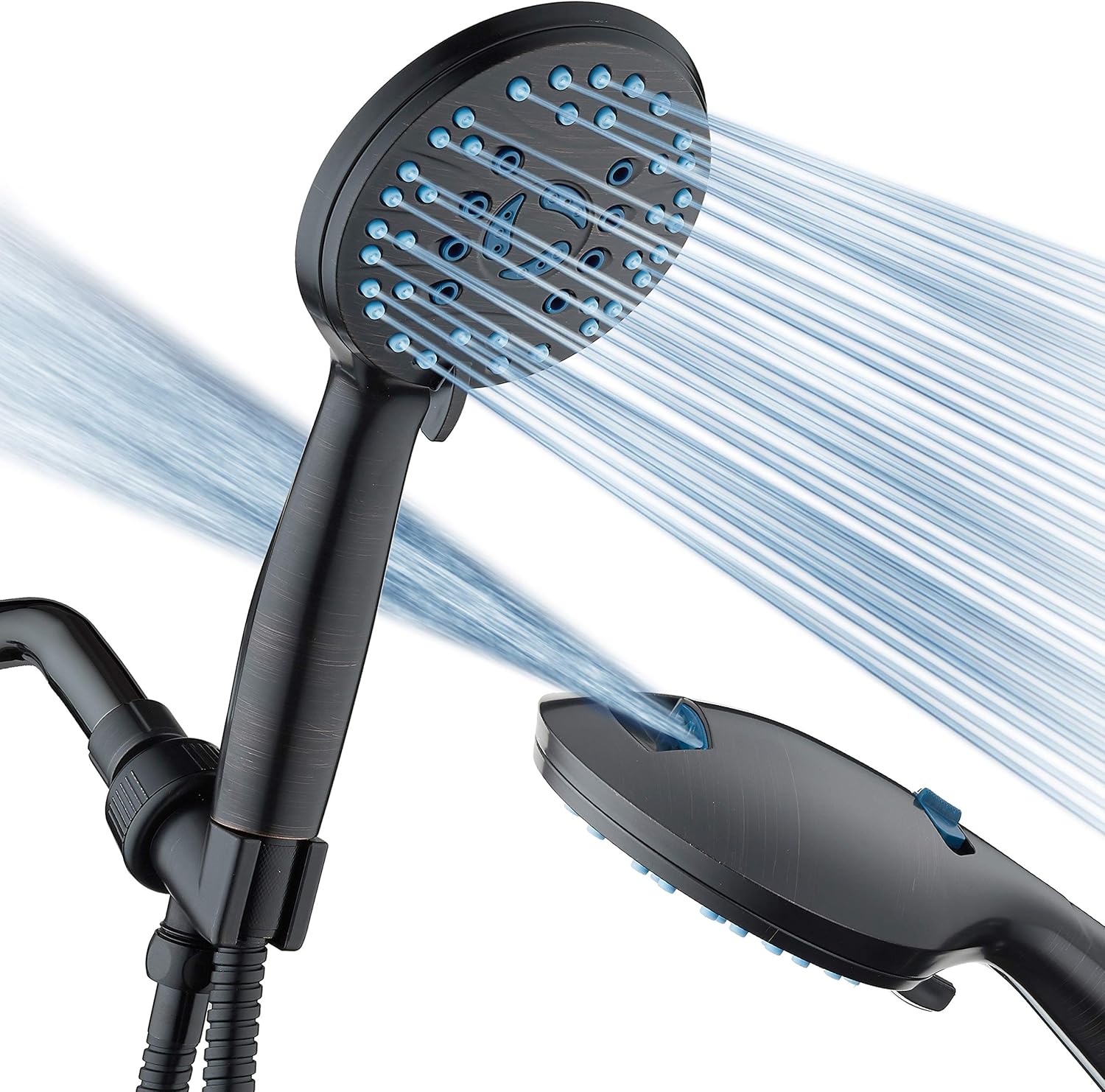 Hotel Spa AquaCare High Pressure 8-mode Handheld Shower Head, Anti-clog Nozzles - Built-in Power Wash to Clean Tub, Tile & Pets, Extra Long 6 ft. Stainless Steel Hose, Wall & Overhead Brackets Quick Pick Grocers