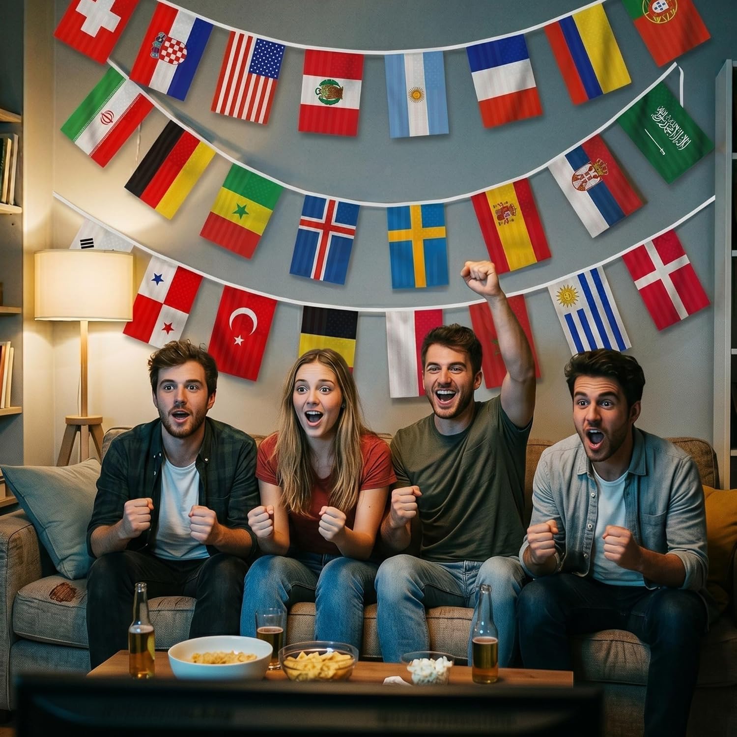 2026 World Cup Flag Bunting String, Double-Sided Polyester Rope 15m - Soccer tournament Bunting Banner for Party Decorations for Tournaments, Garden Streets & Pub Bar Quick Pick Grocers