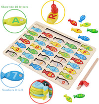 Magnetic Wooden Fishing Game Toy for Toddlers, Alphabet Fish Catching Counting Games Puzzle with Numbers and Letters, Preschool Learning ABC Math Educational Toys 3 4 5 Years Old Girl Boy Kids Quick Pick Grocers
