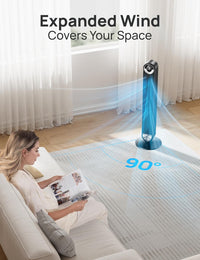 DREO Tower Fan for Bedroom, 90° Oscillating Standing Fan with 28ft/s Velocity, 20dB Quiet for Sleep, DC Motor, 9 Speeds, 4 Modes, 12H Timer, Voice & APP & Remote Control, Starlight Quick Pick Grocers