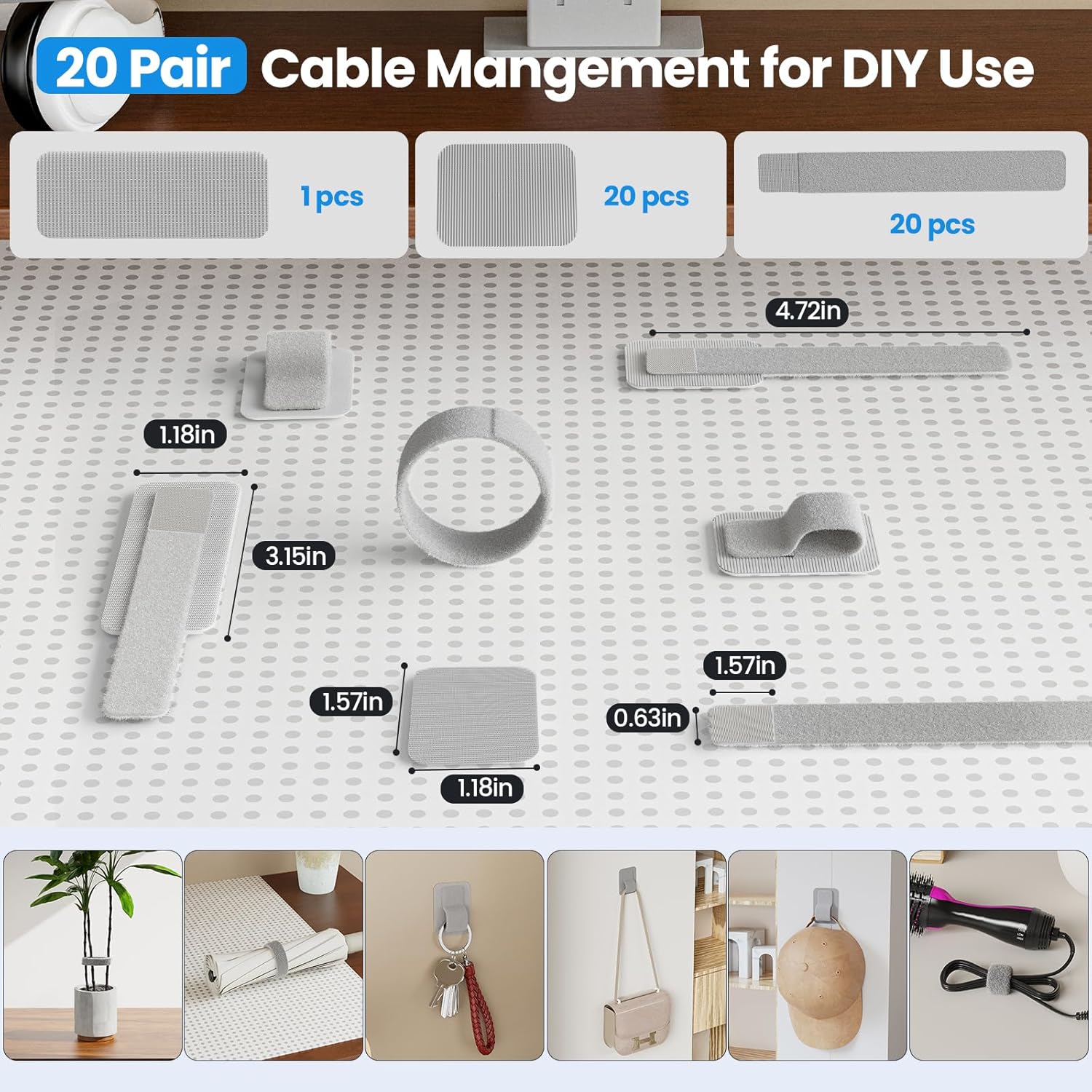 Cable Management Under Desk, 【Up to 15 Cord】【Enhanced Wire Holder】 Cord Organizer Holder, Adjustable Hook and Loop Cable Ties, Wire Clips Under Table Hider Quick Pick Grocers