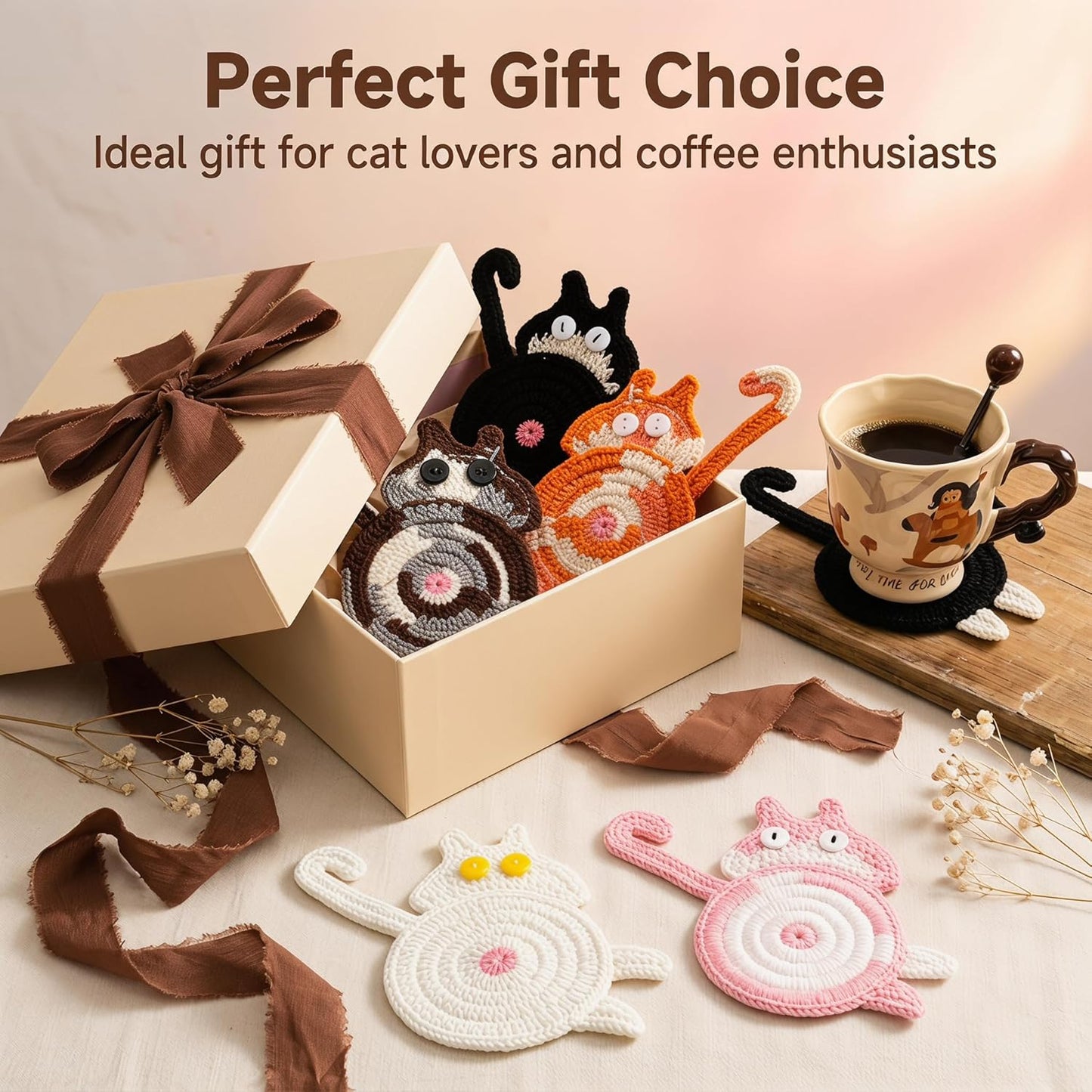 Cat Gifts for Cat Lovers Cat Coaster Woven Creative Cute Cat Coaster Insulation Coaster Coffee and Tea Coaster Desktop Gifts Quick Pick Grocers
