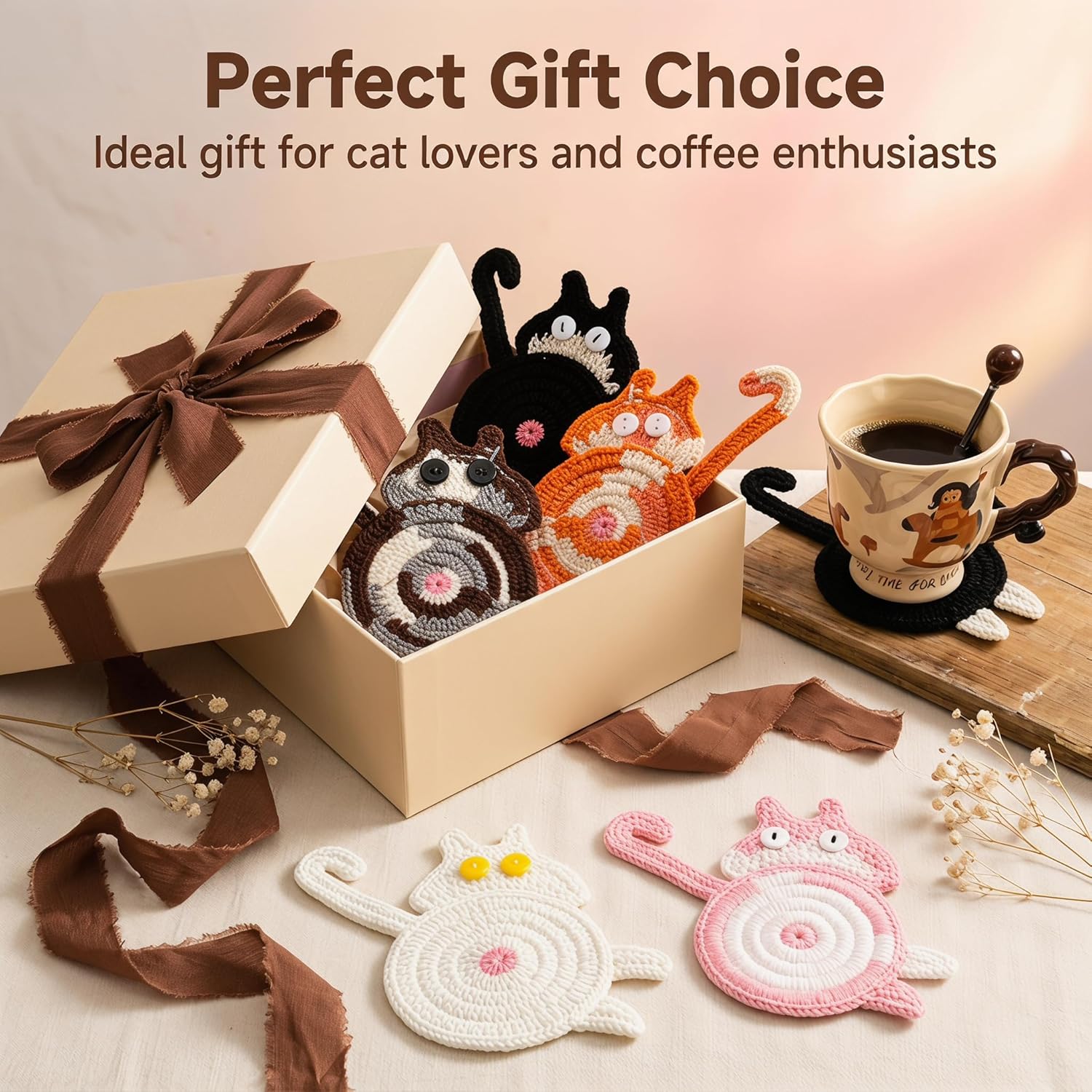 Cat Gifts for Cat Lovers Cat Coaster Woven Creative Cute Cat Coaster Insulation Coaster Coffee and Tea Coaster Desktop Gifts Quick Pick Grocers