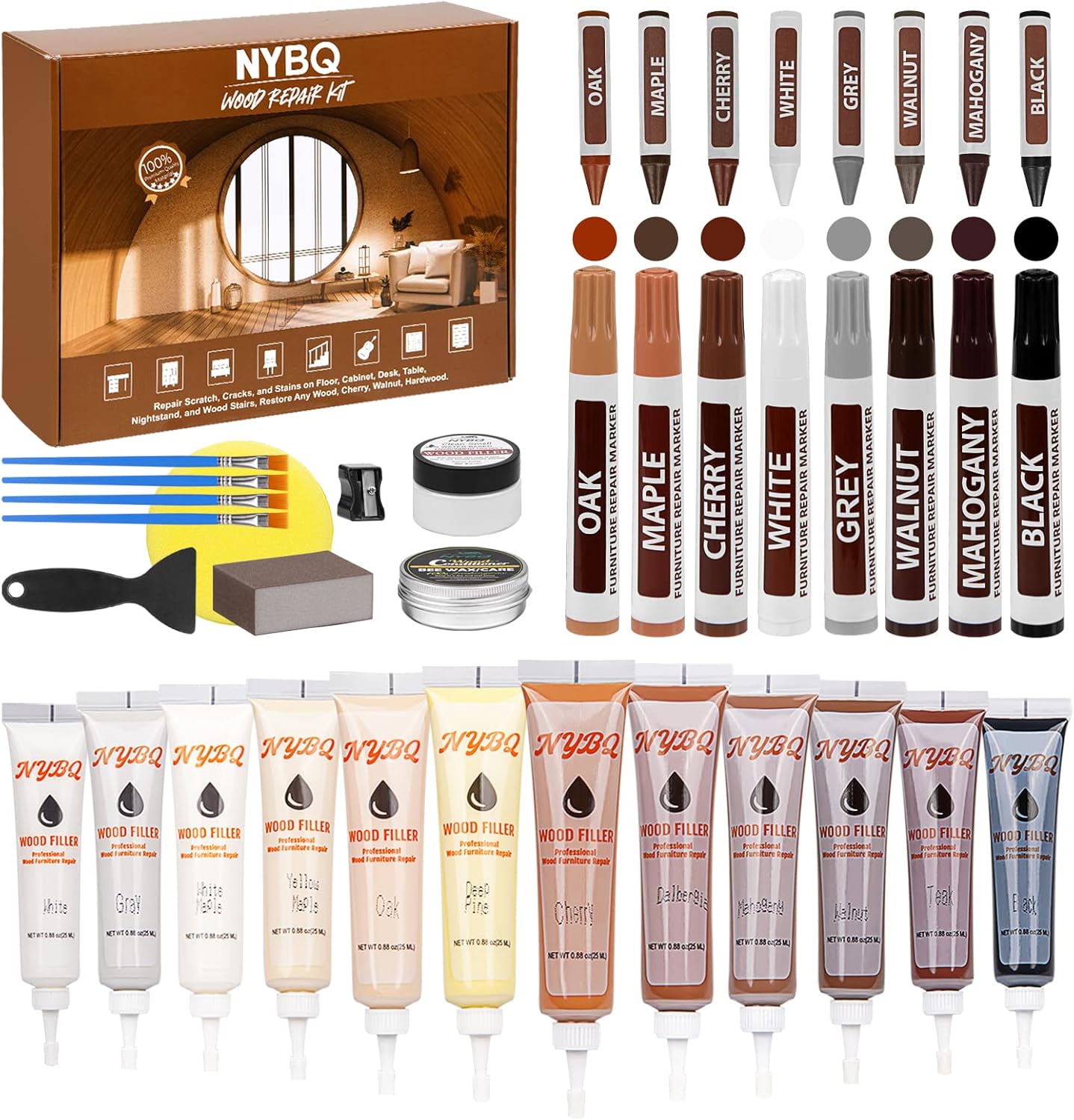 Wood Furniture Repair Kit- Set of 41 Laminate Vinyl Floor Repair Kit Wood Fillers,Floor Scratch Repair, Touch Up Markers, Restore Hardwood Scratches, Cracks, Hole for Floor, Table, Door, Cabinet Quick Pick Grocers