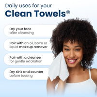 Clean Skin Club Clean Towels XL®, 100% USDA Biobased Face Towel, Disposable Face Towelette, Eczema Association Accepted, Makeup Remover Dry Wipes, Ultra Soft Quick Pick Grocers