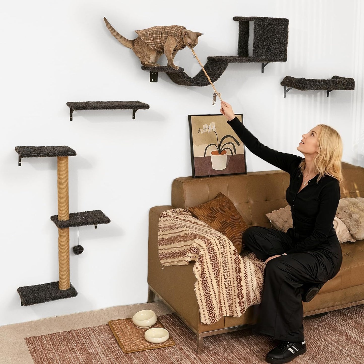 FUKUMARU Cat Wall Shelves, Stable & Safe 4 in 1 Cat Walls Furniture Set, Wooden Kitten Climbing Wall with Scratching Post for 16 Inch Drywall Quick Pick Grocers