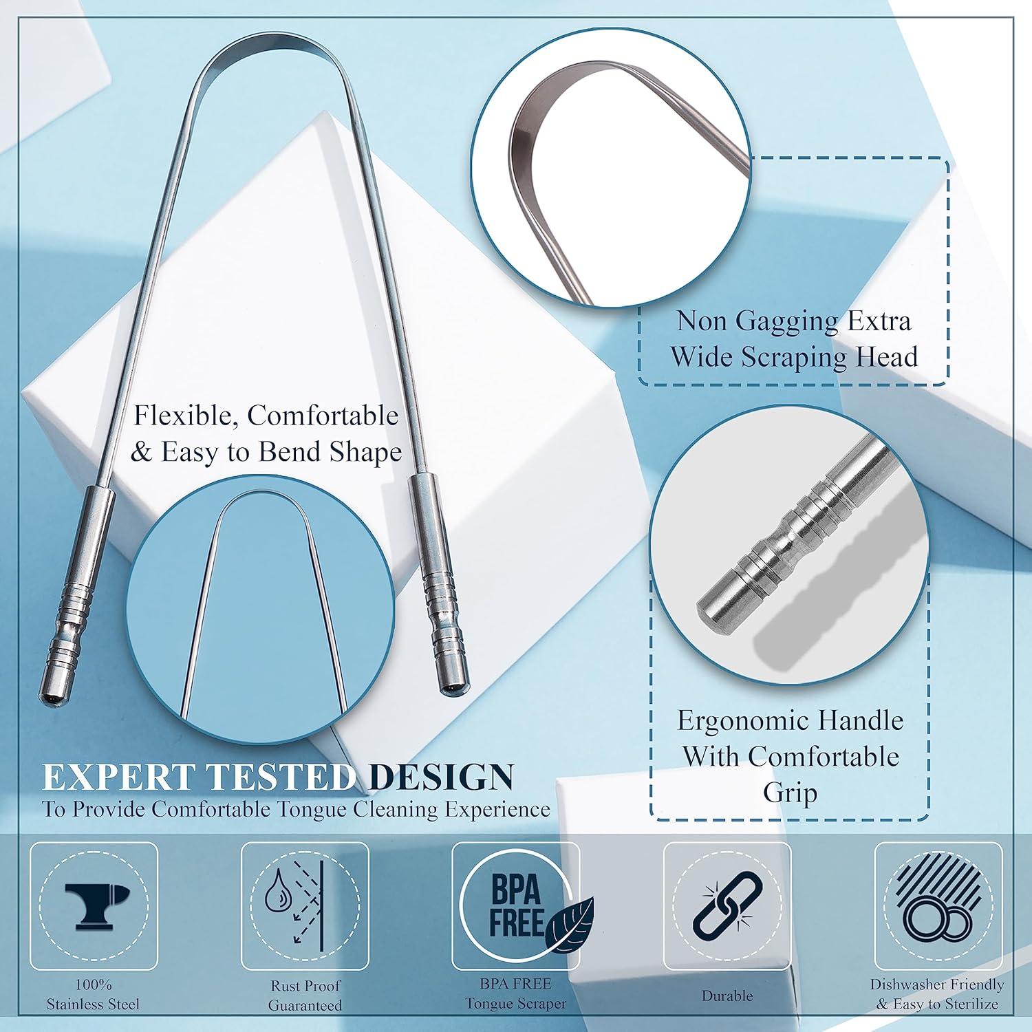 MasterMedi Tongue Scraper with Case Easy to Use Tongue Scraper for Adults, Tongue Cleaner for Oral Care & Hygiene (Single Pack (with Travel Case)) Quick Pick Grocers