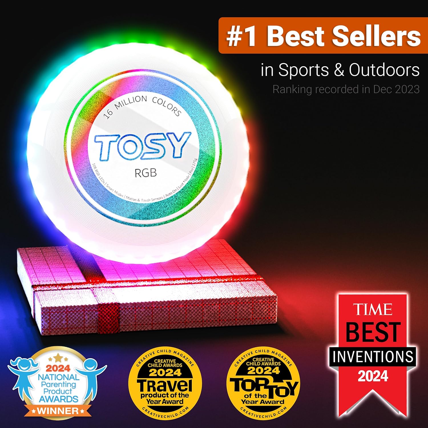 TOSY Flying Disc - 108 RGB Multicolor or 36 Monocolor LEDs, Super Bright, Smart Modes, Easter Basket Stuffers Gift, Camping Toy for Kid/Teen/Adult, Auto Light Up, Rechargeable, Waterproof, 175g Quick Pick Grocers