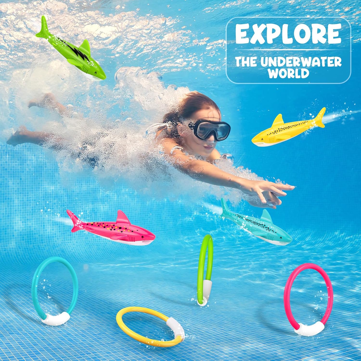 Korlon Tec Underwater Pool Toys for Kids Ages 4-8 8-12, Summer Training Swim Pool Diving Toys Set for Fun Water Games Quick Pick Grocers