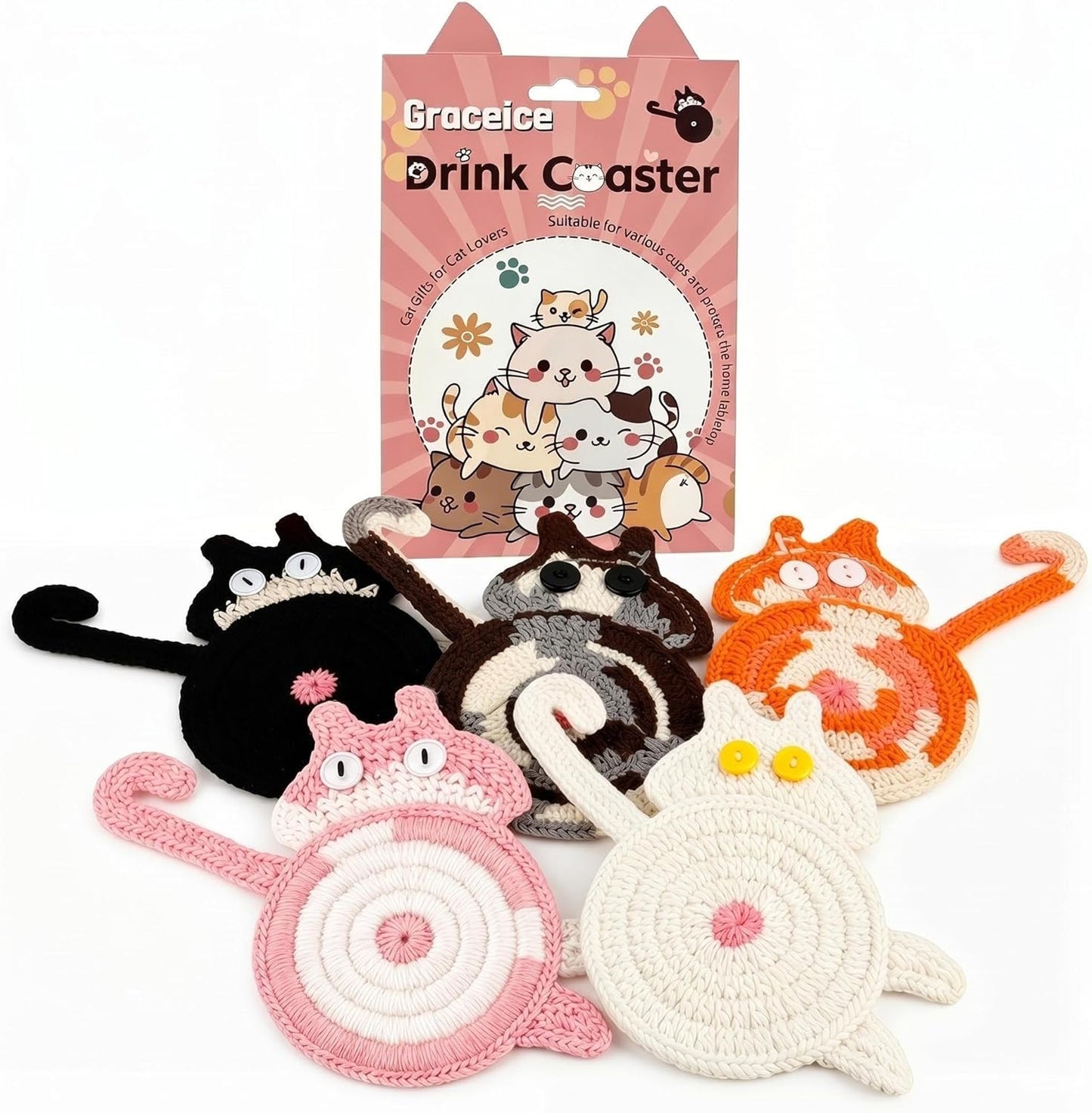 Cat Gifts for Cat Lovers Cat Coaster Woven Creative Cute Cat Coaster Insulation Coaster Coffee and Tea Coaster Desktop Gifts Quick Pick Grocers