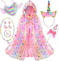Fedio Princess Dress up for Girls,Unicorn Light up Princess Cape Set,Light up Princess Dress with Unicorn Toys for Girls 3-8 Quick Pick Grocers
