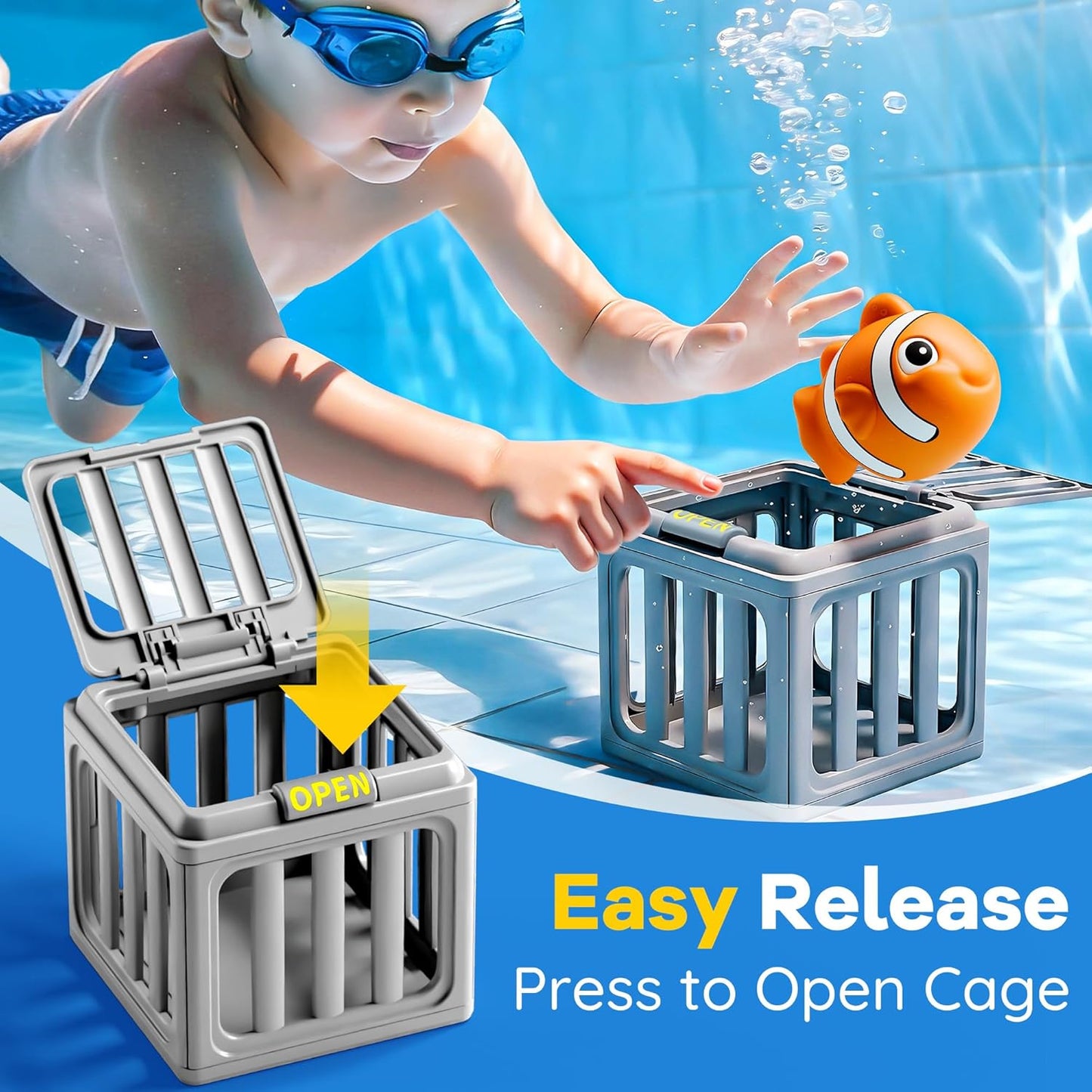 Funscape Kids Pool Diving Toys, Water Swimming Dive Pool Game, Toddler Bath Toy Play Set W/ Fish Box Floating Animals, Fun Outdoor Beach Lake Swim Summer Party Gift 3 4 5 6 7 8 10 12 Year Old Boy Girl Quick Pick Grocers
