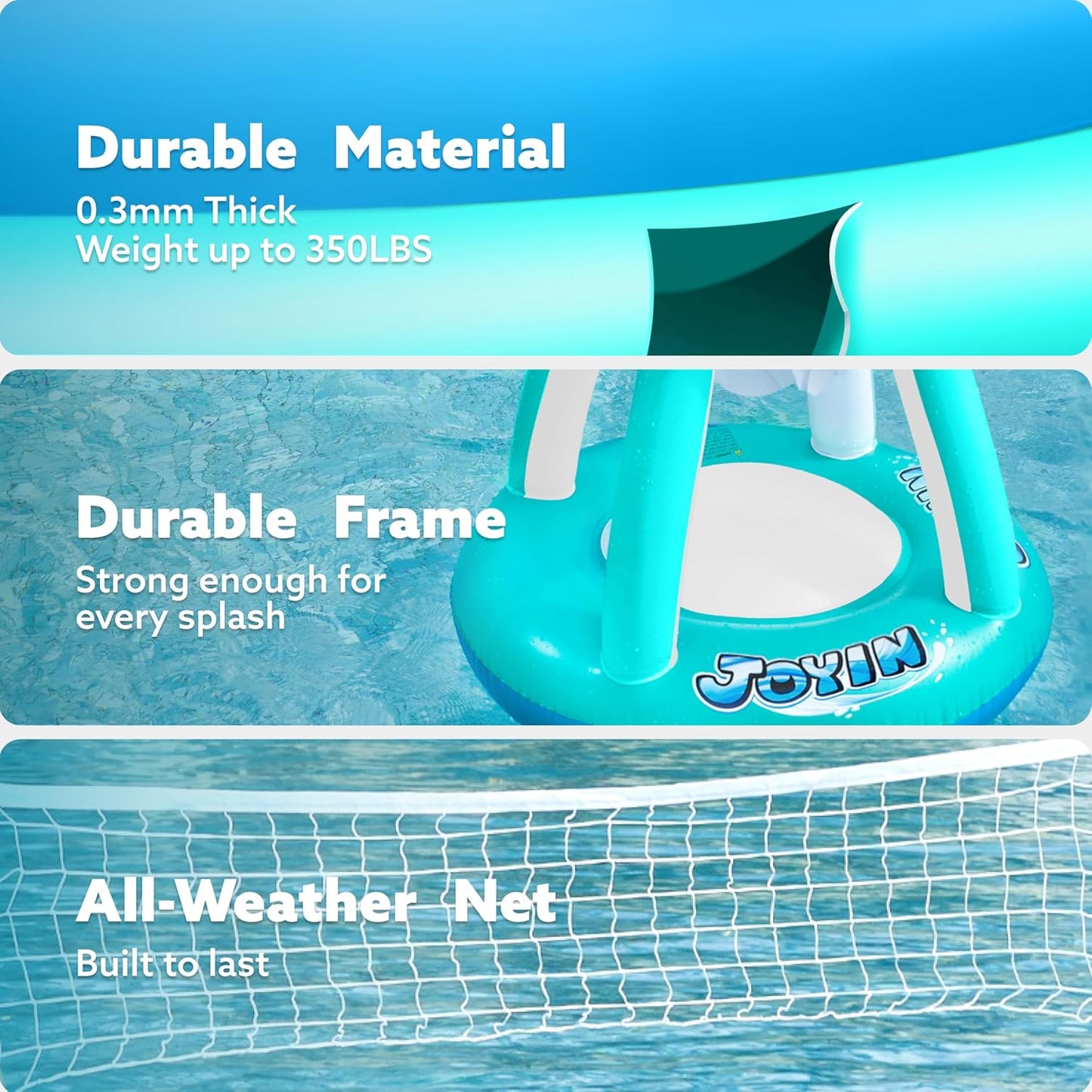 JOYIN Inflatable Pool Float Set Volleyball Net & Basketball Hoops, Balls Included for Kids and Adults Swimming Game Toy, Summer Floaties, Volleyball Court |Basketball Quick Pick Grocers