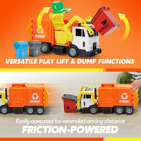JOYIN Large Friction Powered Garbage Truck Toy Set, Includes Dumpster, Trash Bins, and Learning Cards for Kids Quick Pick Grocers