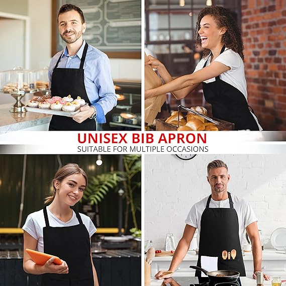 Utopia Kitchen 2 Pack Bib Apron, Adjustable with 2 Pockets, Water and Oil Resistant, Cooking Kitchen Chef Apron for Women Men Quick Pick Grocers