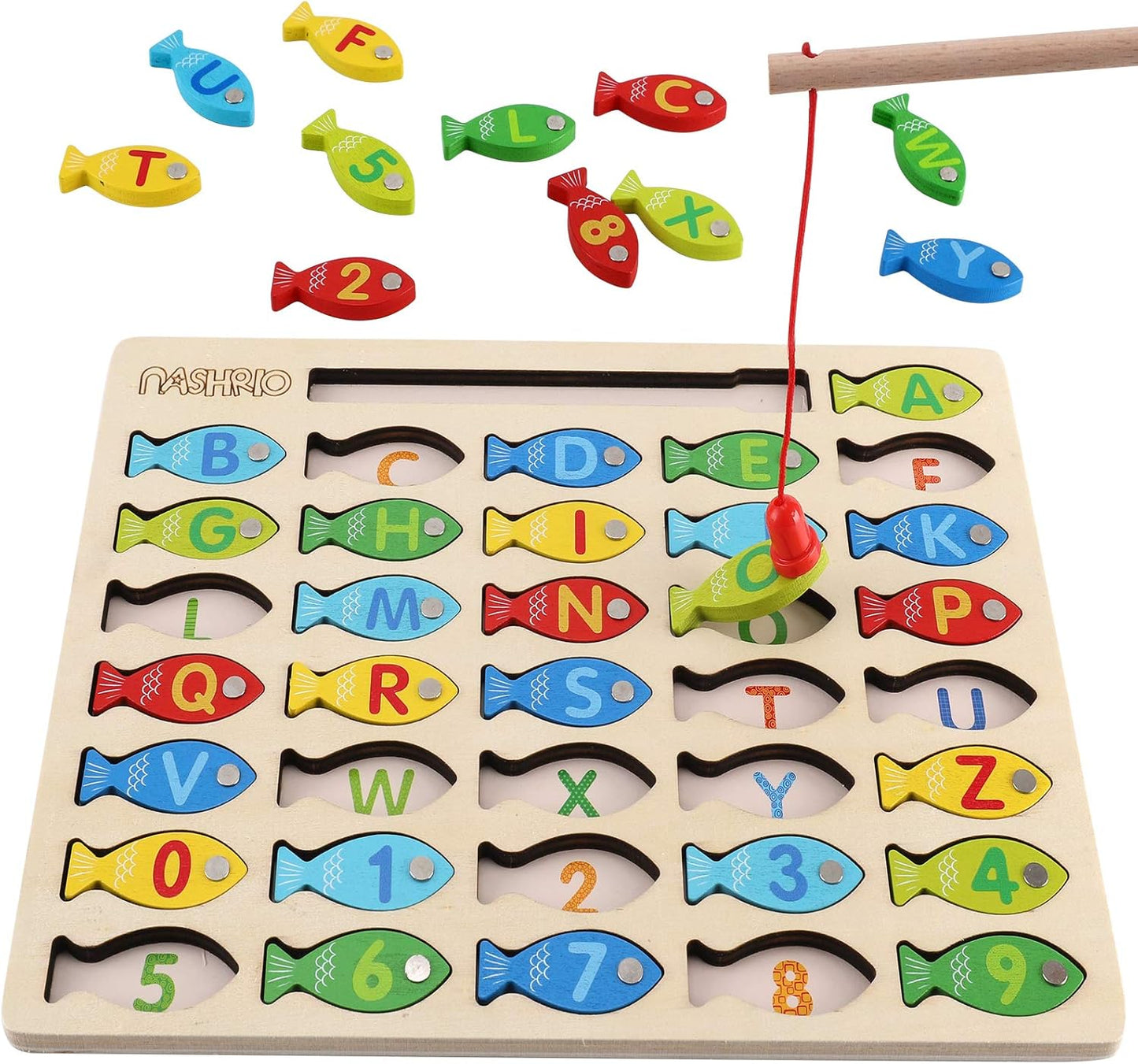 Magnetic Wooden Fishing Game Toy for Toddlers, Alphabet Fish Catching Counting Games Puzzle with Numbers and Letters, Preschool Learning ABC Math Educational Toys 3 4 5 Years Old Girl Boy Kids Quick Pick Grocers