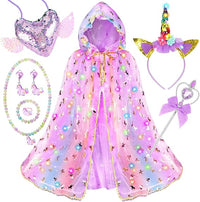 Fedio Princess Dress up for Girls,Unicorn Light up Princess Cape Set,Light up Princess Dress with Unicorn Toys for Girls 3-8 Quick Pick Grocers