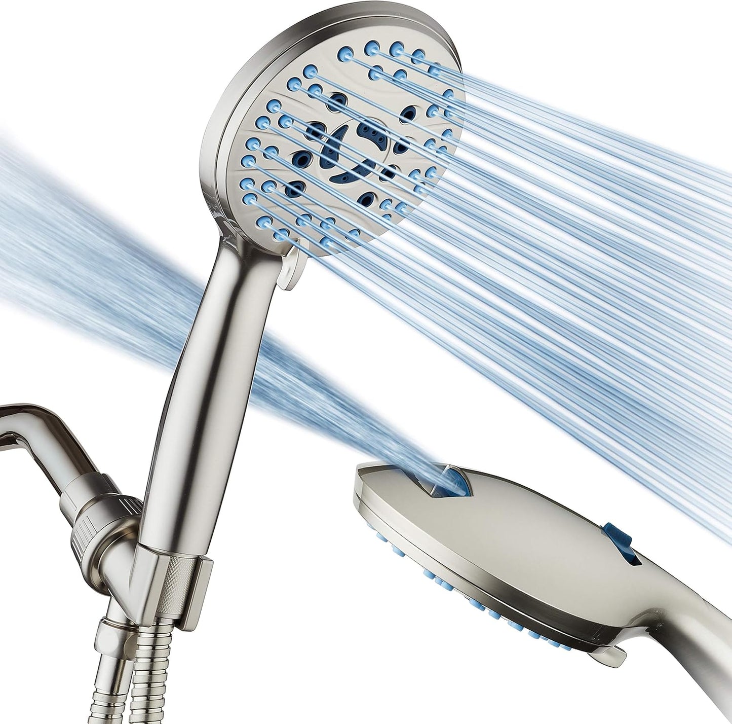 Hotel Spa AquaCare High Pressure 8-mode Handheld Shower Head, Anti-clog Nozzles - Built-in Power Wash to Clean Tub, Tile & Pets, Extra Long 6 ft. Stainless Steel Hose, Wall & Overhead Brackets Quick Pick Grocers