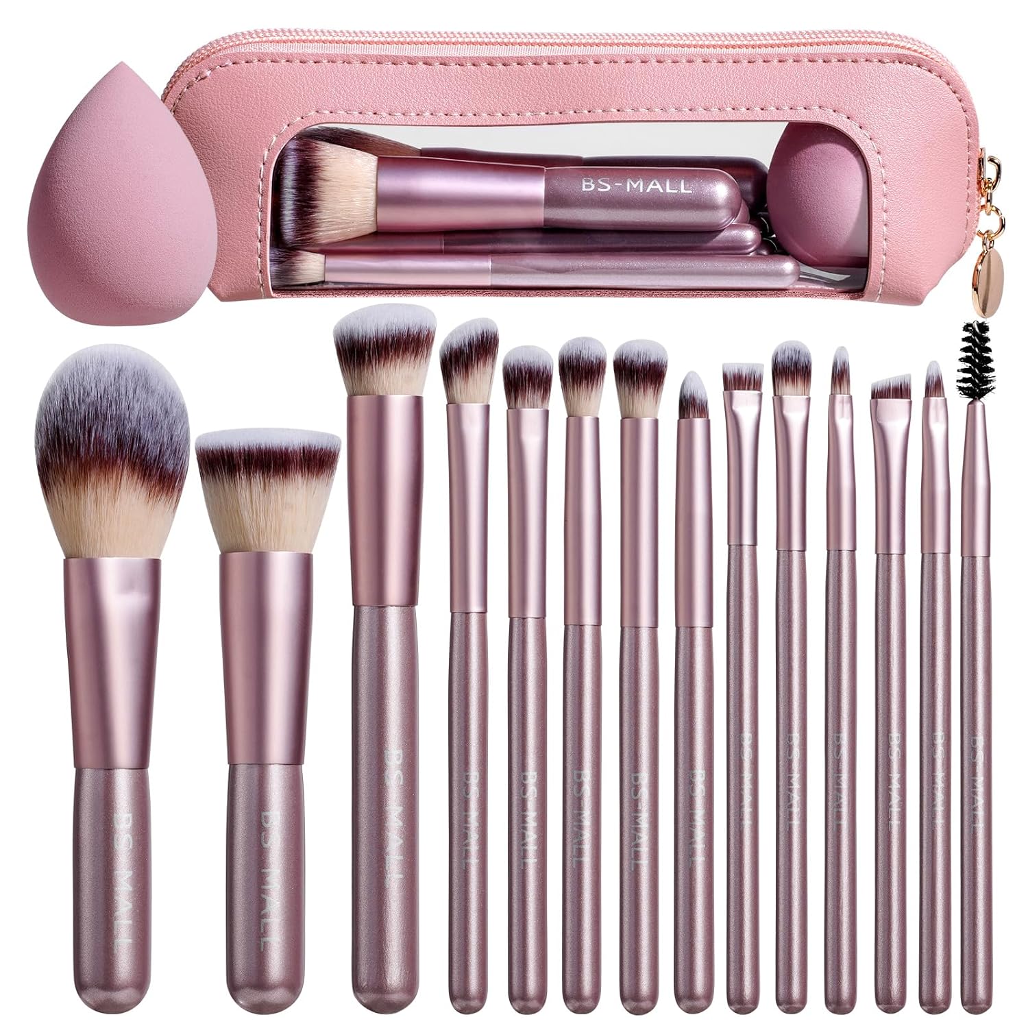 Travel Makeup Brush Set BS-MALL14 PCS Professional Makeup Brushes with Case & Sponge for Foundation, Concealer, Powder, Blush & Eyeshadow, Soft Synthetic Brush Kit for Women, Beginners & Travelers Quick Pick Grocers