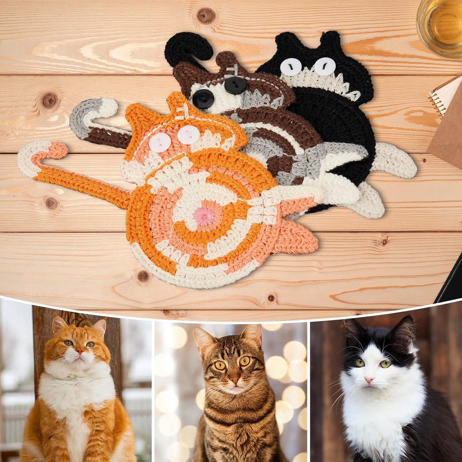 Cat Gifts for Cat Lovers Cat Coaster Woven Creative Cute Cat Coaster Insulation Coaster Coffee and Tea Coaster Desktop Gifts Quick Pick Grocers