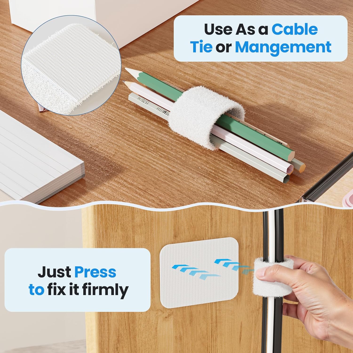 Cable Management Under Desk, 【Up to 15 Cord】【Enhanced Wire Holder】 Cord Organizer Holder, Adjustable Hook and Loop Cable Ties, Wire Clips Under Table Hider Quick Pick Grocers