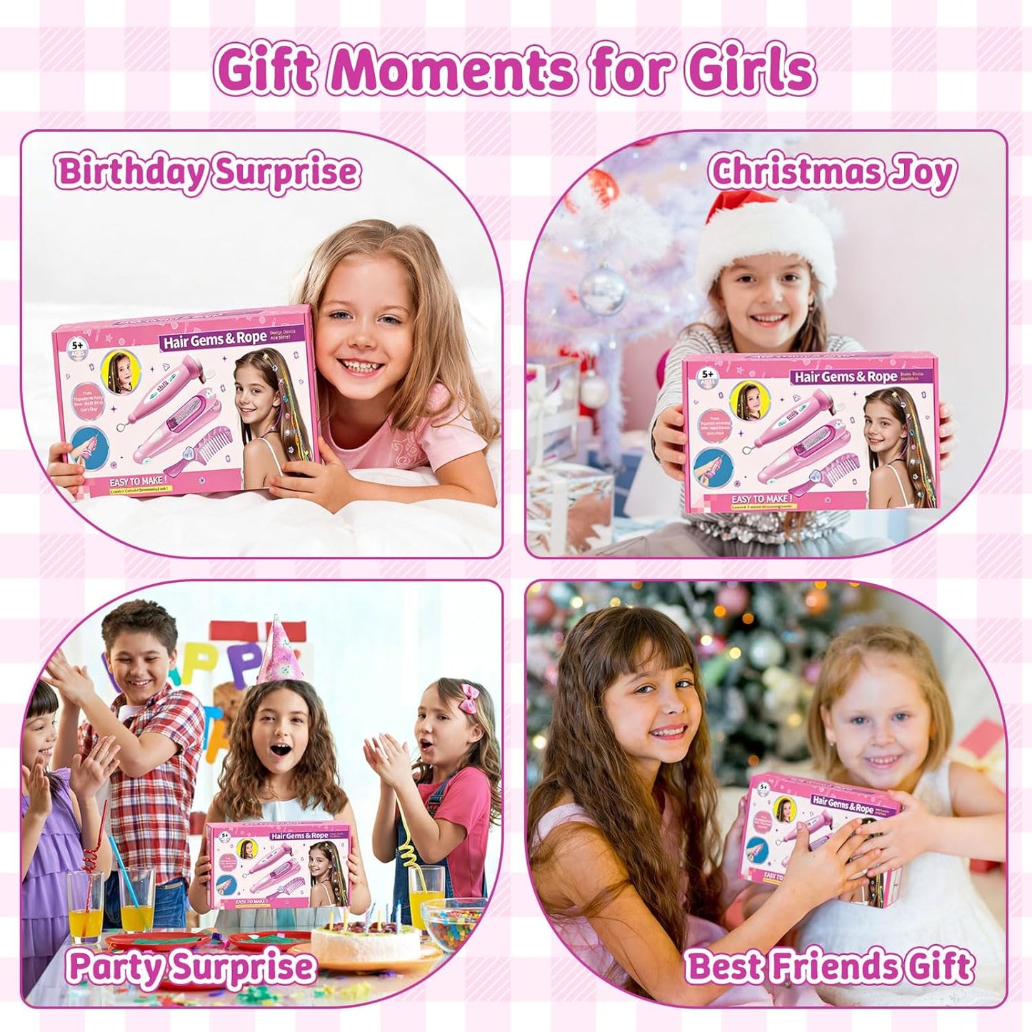 DIY Hair Salon Toys for Girls, Hair Gem Stamper Kit And Hair Rope Braider, Bling Hair Jewels Styling Tool with Glitter Diamonds Comb Beads Accessories Christmas Birthday Gifts for Girl 3 4 5 6 7 8-12 Quick Pick Grocers