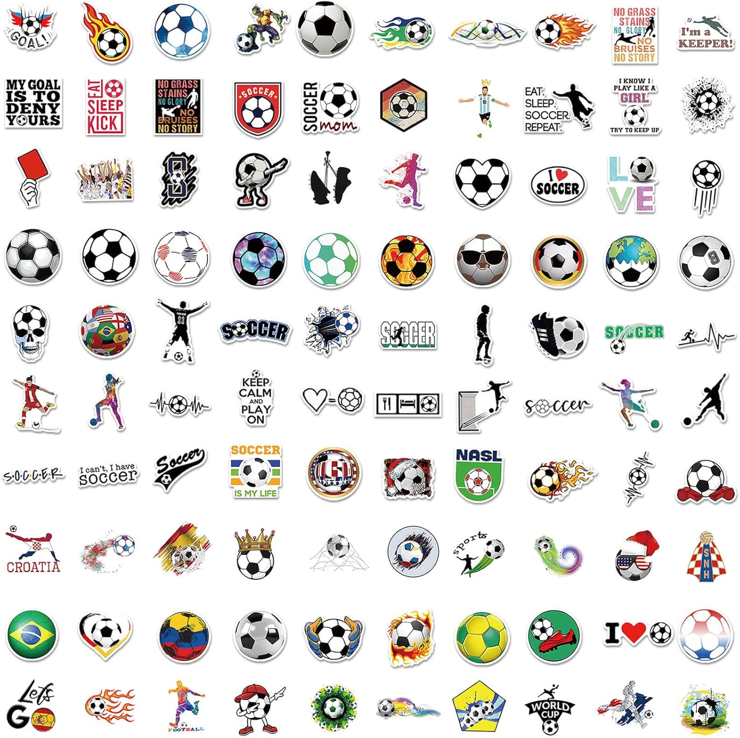 100PCS Soccer Stickers for Boys Girls Kids Teens, Vinyl Waterproof Soccer Stickers for Water Bottles, Laptops, Goodie Bag Stuffers, 2026 Soccer World Cup Party Favors Quick Pick Grocers