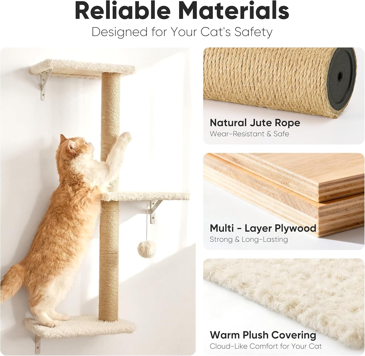 FUKUMARU Cat Wall Shelves, Stable & Safe 4 in 1 Cat Walls Furniture Set, Wooden Kitten Climbing Wall with Scratching Post for 16 Inch Drywall Quick Pick Grocers
