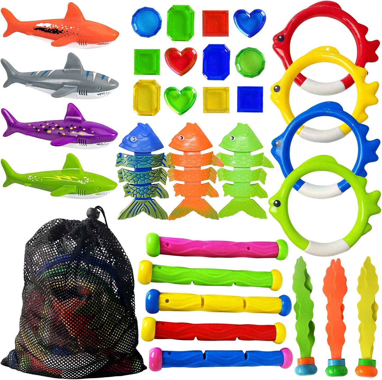 Jasonwell Pool Diving Toys Games - Swimming Pool Toys with Dive Sticks and Rings Underwater Treasures Torpedo Bandits Fish Toy etc Fun Water Swim Toy for Boys Girls Adults Kids Teens Quick Pick Grocers