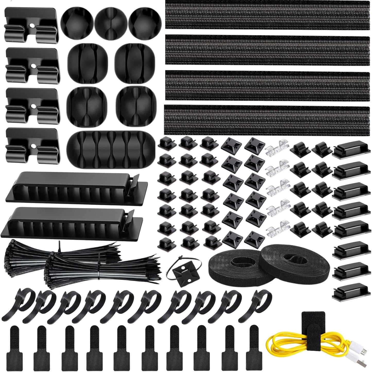 [313Pcs] Cable Management Kit, 67 Adhesive Cable Clips, Topavatop Desk Cord Organizer, 22 Reusable Cable Strap, 4 Cable Sleeve Split, 200 Nylon Cable Zip Ties with 20 Mounts for TV Office Home Quick Pick Grocers