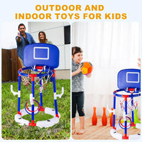 2-in-1 Poor Toy Basketball & Ring Toss Game with 4 Balls, 6 Rings&Pump, Summer Pool Toys Outdoor Water Fun Family Party for Age 3-12 Quick Pick Grocers