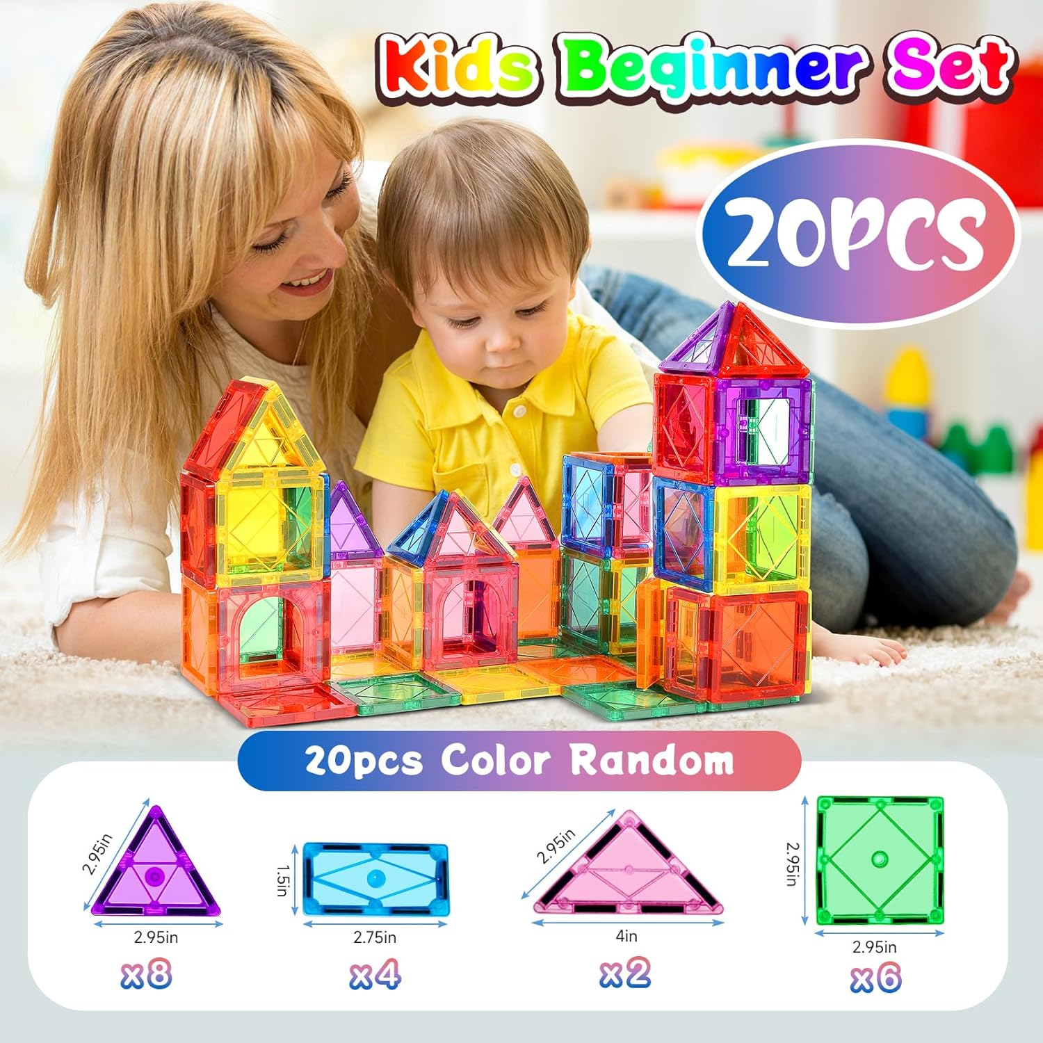 Magnetic Tiles Building Blocks for 3 4 5 6 7 8+ Years Old Boys Girls Colorful Magnet Stacking Toys Birthday Gift for Toddlers STEM Preschool Educational Construction Tiles Set Quick Pick Grocers