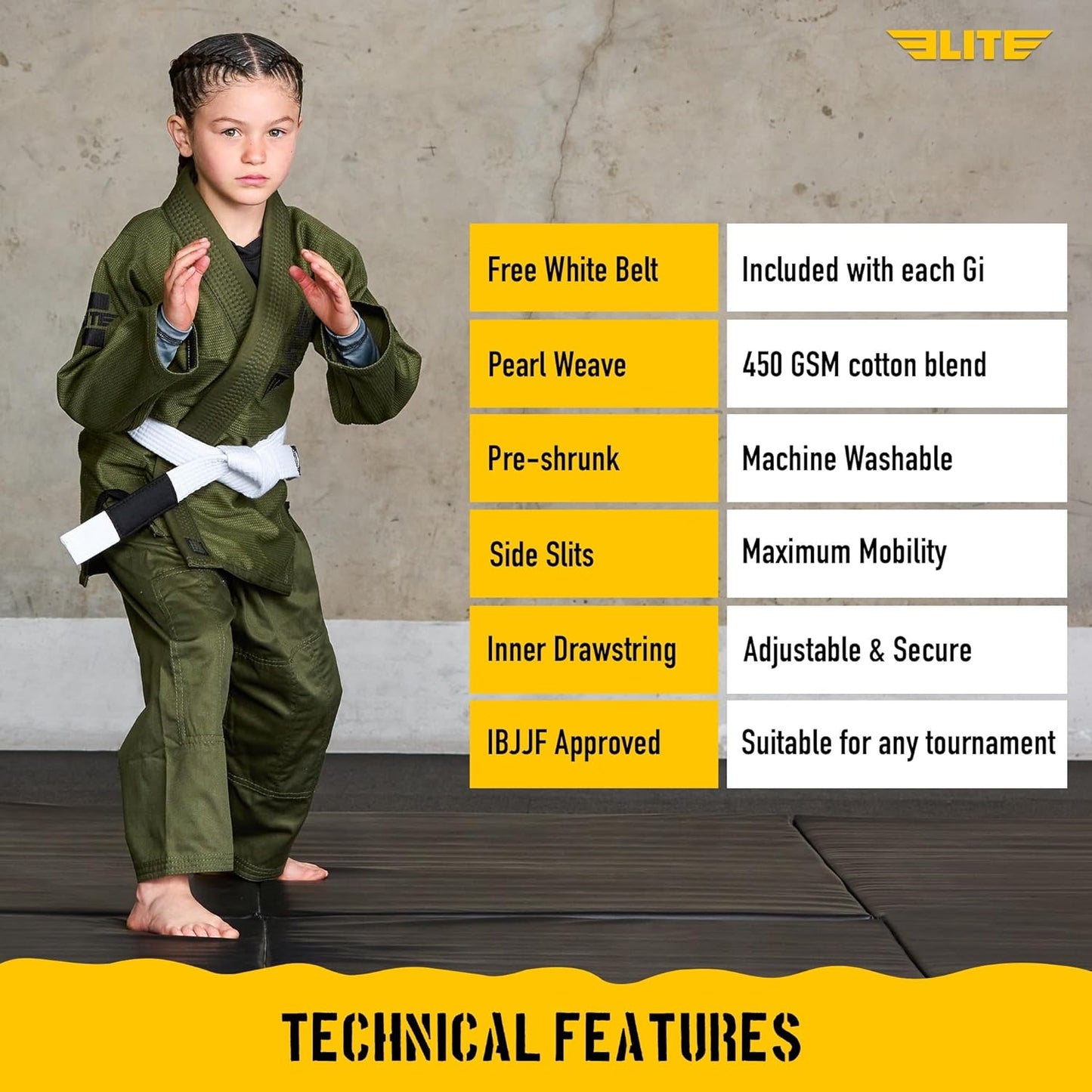 Elite Sports IBJJF Ultra Light BJJ Brazilian Jiu Jitsu Gi for Kids with Preshrunk Fabric and Free Belt Quick Pick Grocers