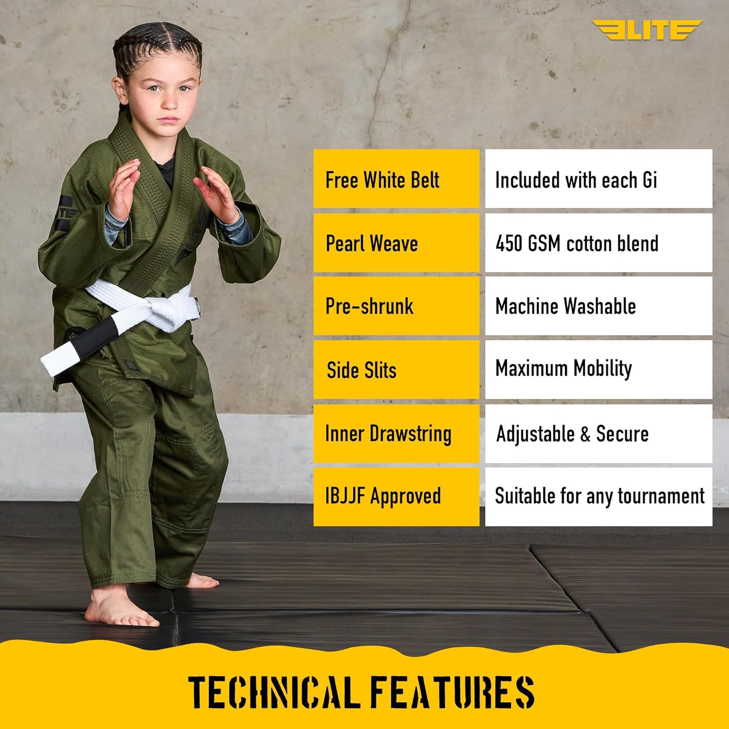 Elite Sports IBJJF Ultra Light BJJ Brazilian Jiu Jitsu Gi for Kids with Preshrunk Fabric and Free Belt Quick Pick Grocers