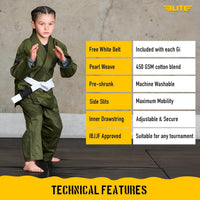 Elite Sports IBJJF Ultra Light BJJ Brazilian Jiu Jitsu Gi for Kids with Preshrunk Fabric and Free Belt Quick Pick Grocers