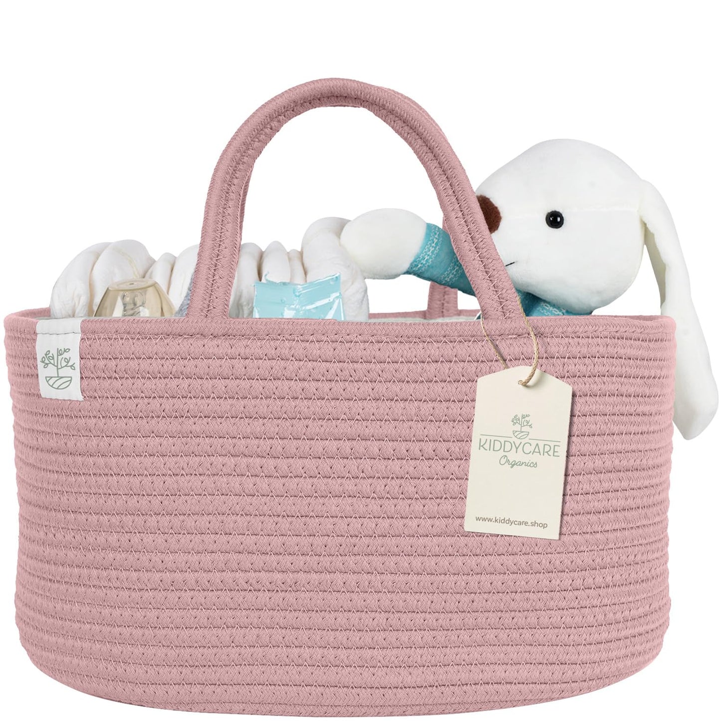 KiddyCare Baby Diaper Caddy Organizer, Cotton Nursery Baby Gift Basket with Handle Lid Baby Caddy Organizer, Portable Baby Basket Diapers & Wipes, Basket for Moms Quick Pick Grocers
