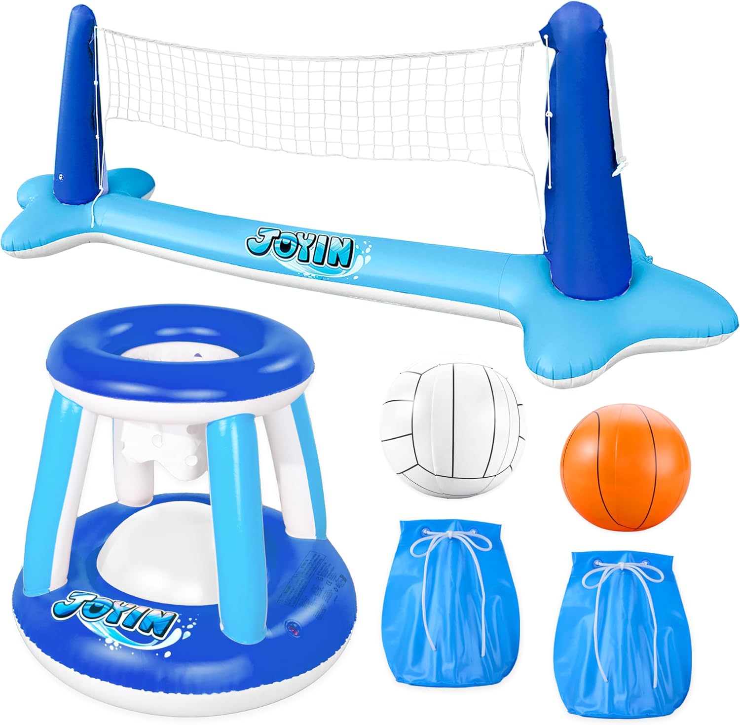 JOYIN Inflatable Pool Float Set Volleyball Net & Basketball Hoops, Balls Included for Kids and Adults Swimming Game Toy, Summer Floaties, Volleyball Court |Basketball Quick Pick Grocers
