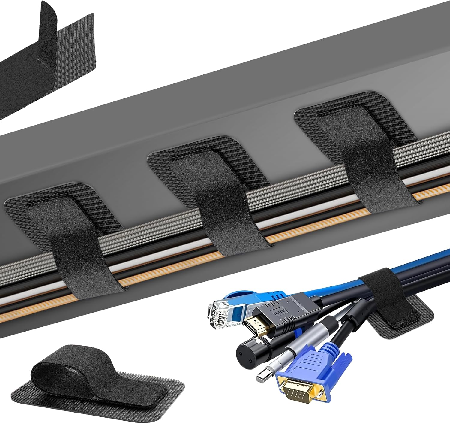 Cable Management Under Desk, 【Up to 15 Cord】【Enhanced Wire Holder】 Cord Organizer Holder, Adjustable Hook and Loop Cable Ties, Wire Clips Under Table Hider Quick Pick Grocers