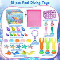 VGOFUN Diving Gems Pool Toys,10 Pcs Colorful Diamond with Treasure Chest Pirate Box Kids Swim Toys Acrylic Underwater Gemstone for Boys Girls Bath Toys Swimming Training Gift Water Pool Games Quick Pick Grocers