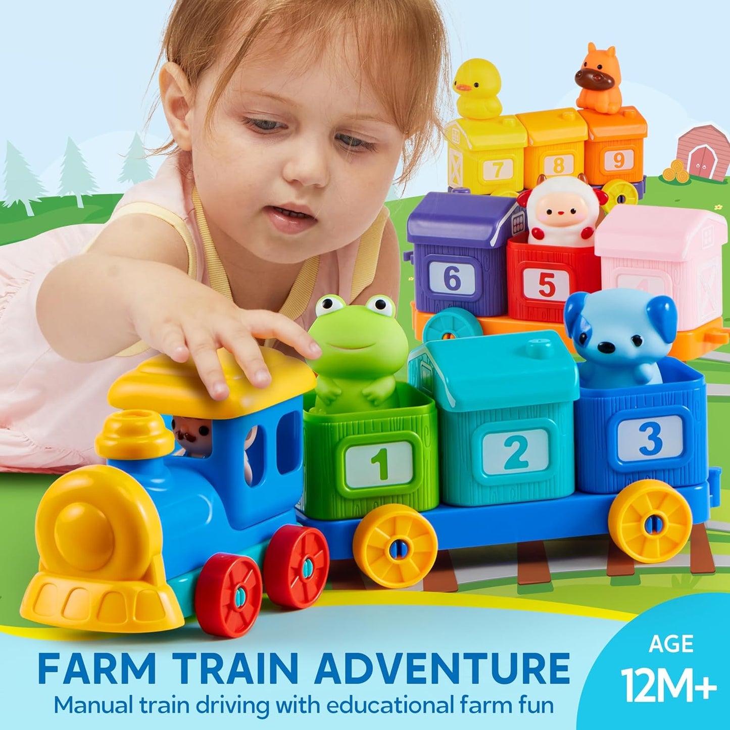 Play-Act Learning Toy for Toddlers 1 2 3 Years Old, Counting, Matching & Sorting Montessori Learning Farm Train Including 9 Farm Animals, Birthday Gift for Baby Boys Girls Quick Pick Grocers