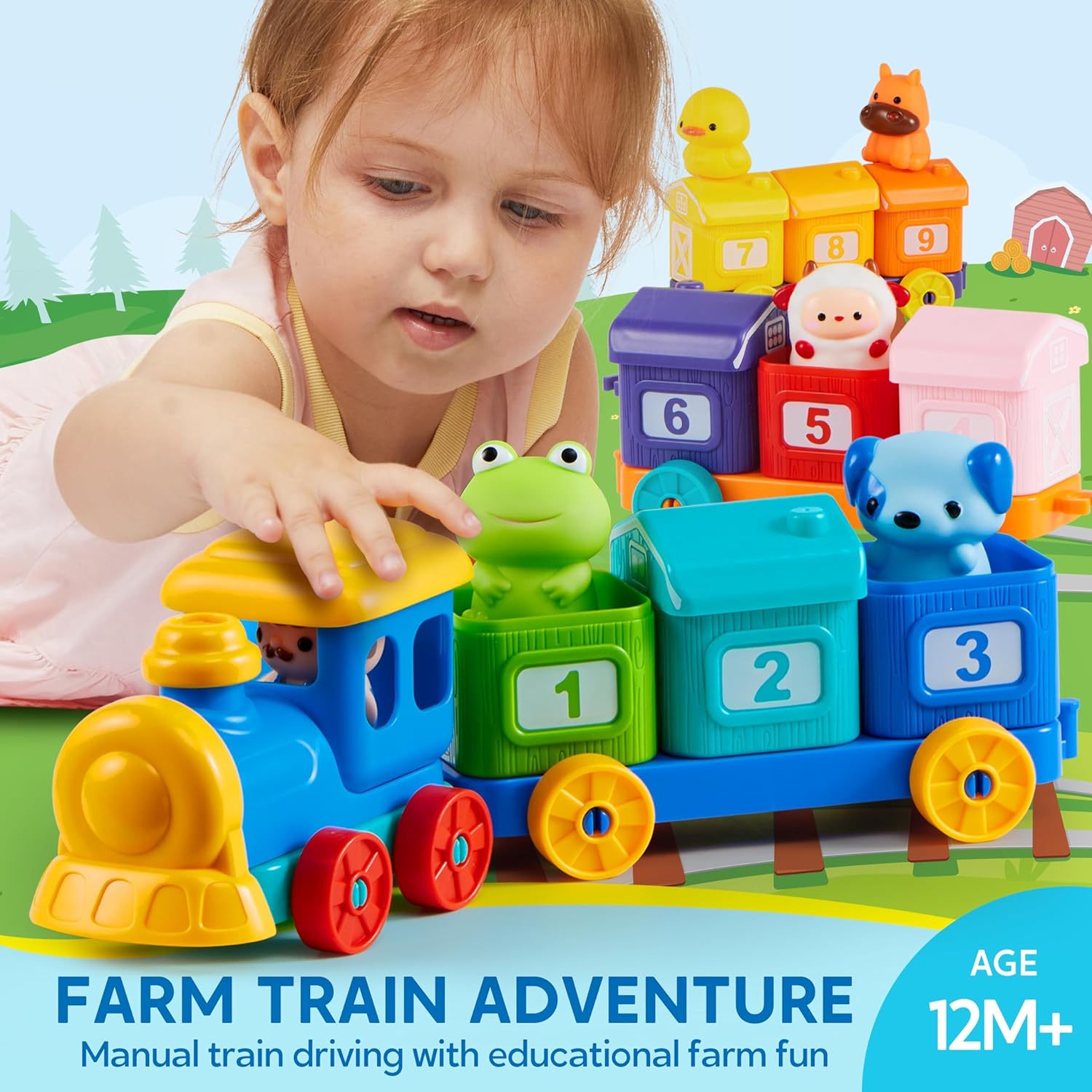Play-Act Learning Toy for Toddlers 1 2 3 Years Old, Counting, Matching & Sorting Montessori Learning Farm Train Including 9 Farm Animals, Birthday Gift for Baby Boys Girls Quick Pick Grocers