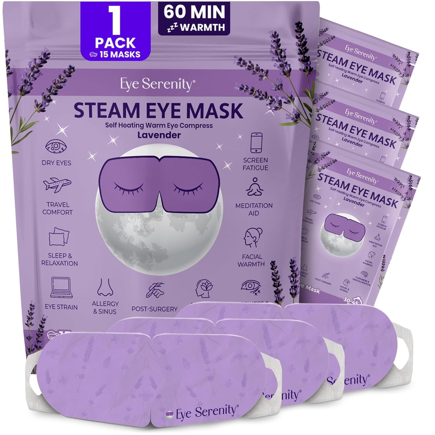 Eye Serenity Steam Eye Mask, Heated Eye Mask, Self Heating Warm Compress for Dry Eyes, Fast Relief for Stye, Puffy Sensitive Eyes, Moist Heat, Relaxation Gifts for Women and Men (15 Pack) Quick Pick Grocers