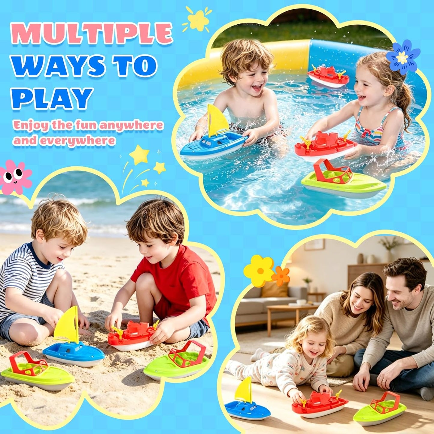 Toy Boat Fleet for Toddlers, Floating Water Play Boats for Pool, Bath & Beach, Colorful Boat Set for Kids Ages 3-5 Quick Pick Grocers
