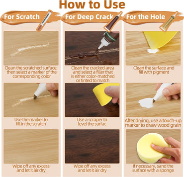 Wood Furniture Repair Kit- 12 Colors Wood Fillers and 8 Colors Furniture Touch Up Markers-Set of 28-Repair Hardwood/Laminate Scratches, Cracks, Holes for Door, Floor, Table, Cabinet Quick Pick Grocers