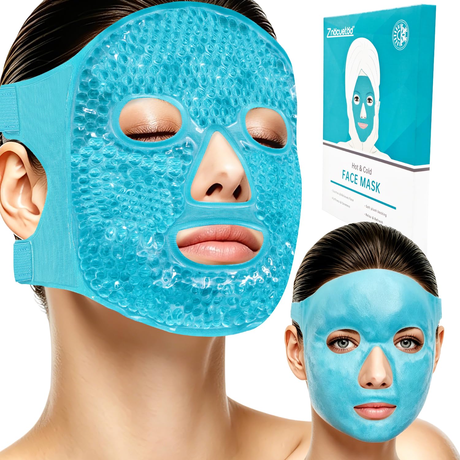 ZNÖCUETÖD Cold Face Eye Mask Ice Pack Reduce Facial Puff, Dark Circles, Hot Cold Compress Pack, Face SPA Gift for Woman Sleeping, Pressure, Headaches, Skin Care, Post Laser Cosmetic Care, Reversible Quick Pick Grocers