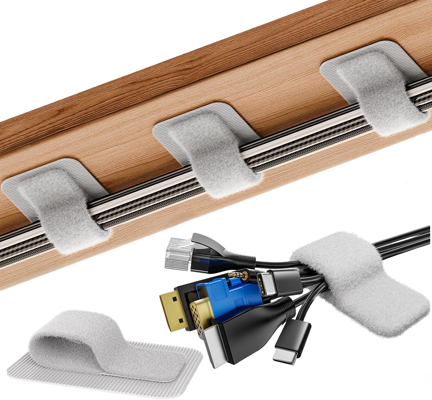 Cable Management Under Desk, 【Up to 15 Cord】【Enhanced Wire Holder】 Cord Organizer Holder, Adjustable Hook and Loop Cable Ties, Wire Clips Under Table Hider Quick Pick Grocers