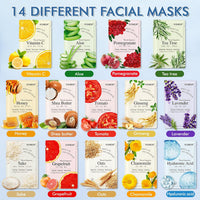 KONEUK 14 Pack Sheet Face Masks Skincare, Hydrating Face Masks Suitable for Dry Skin, Bulk Facial Mask Set for Women Skin Care, Face Mask Gifts Set for Face Spa Quick Pick Grocers