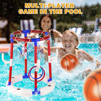 2-in-1 Poor Toy Basketball & Ring Toss Game with 4 Balls, 6 Rings&Pump, Summer Pool Toys Outdoor Water Fun Family Party for Age 3-12 Quick Pick Grocers